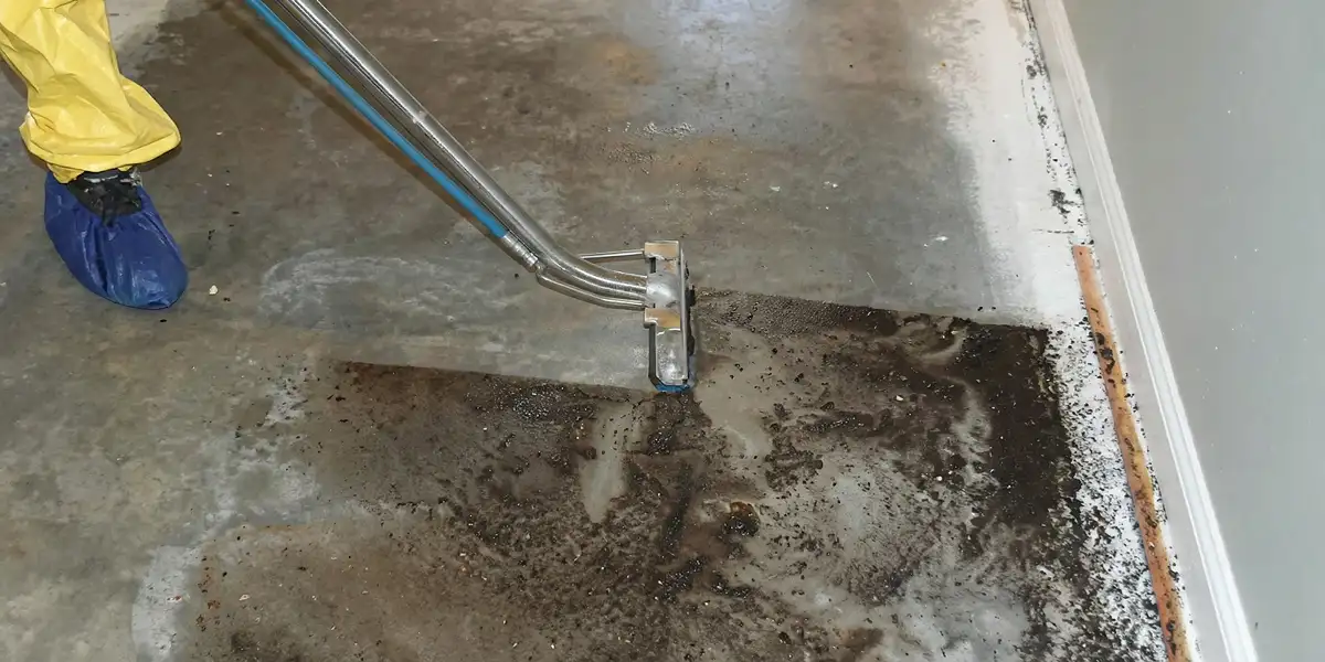 sewage removal technicians extracting contaminated wastewater from a residential floor in Des Moines, IA